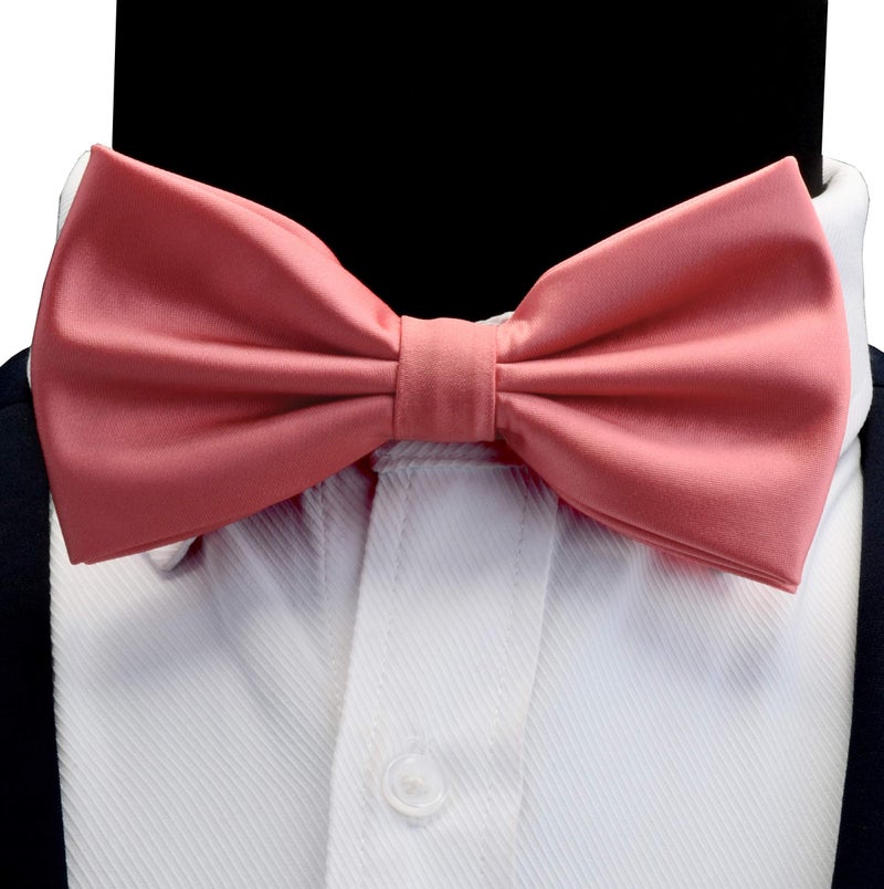 GUSLESON Adjustable Mens Coral Pink Wedding Bow tie Double Fold Pre-tied Bowtie and Pocket Square Cufflink Set (0570-13) - Image 4